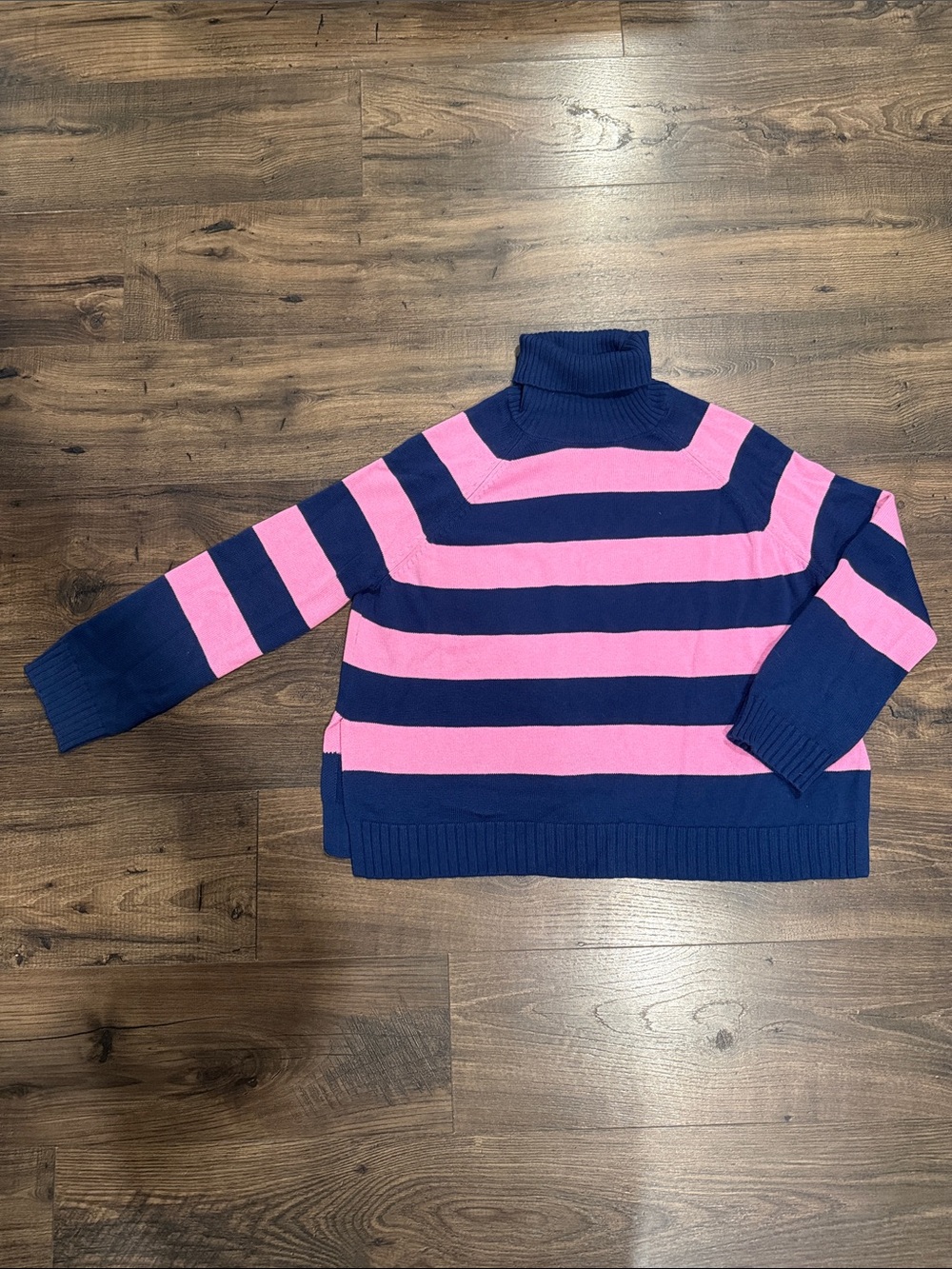 Striped Navy and Pink Turtleneck Sweater